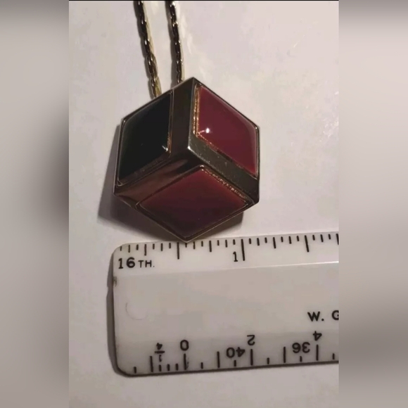 Vintage 80s Givenchy Gold Tone Enamel Cube Necklace Black Mauve Disco Modernist - Picture 11 of 11